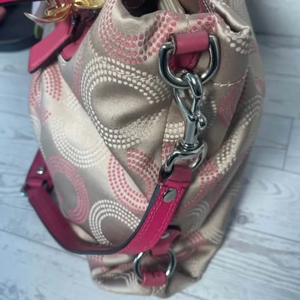 Coach Signature Ashley‎ Dotted Op Art Satchel Dot Pink and Tan Handbag F20049